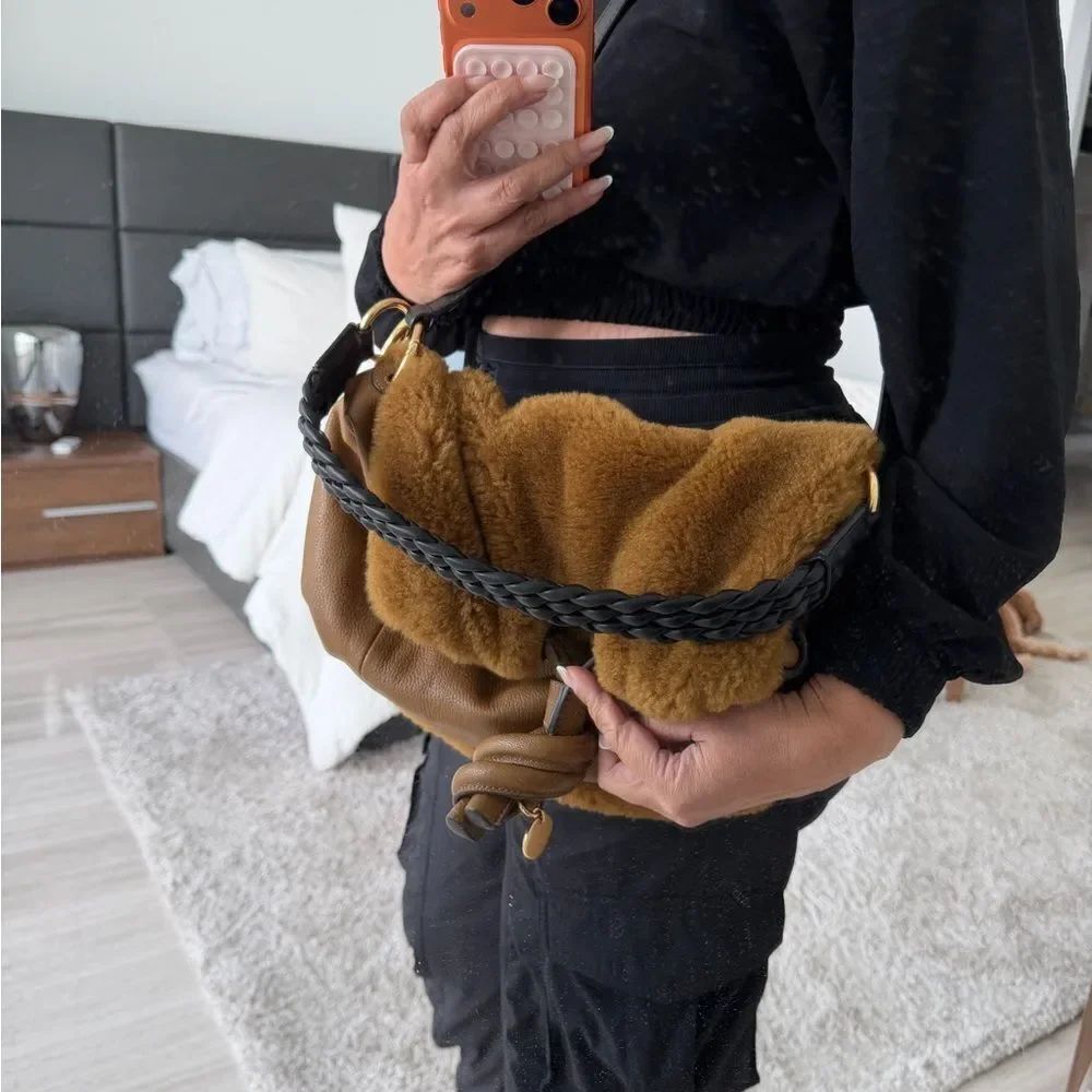 See By Chloe Brown Leather and Shearling handbag with Gold Detail